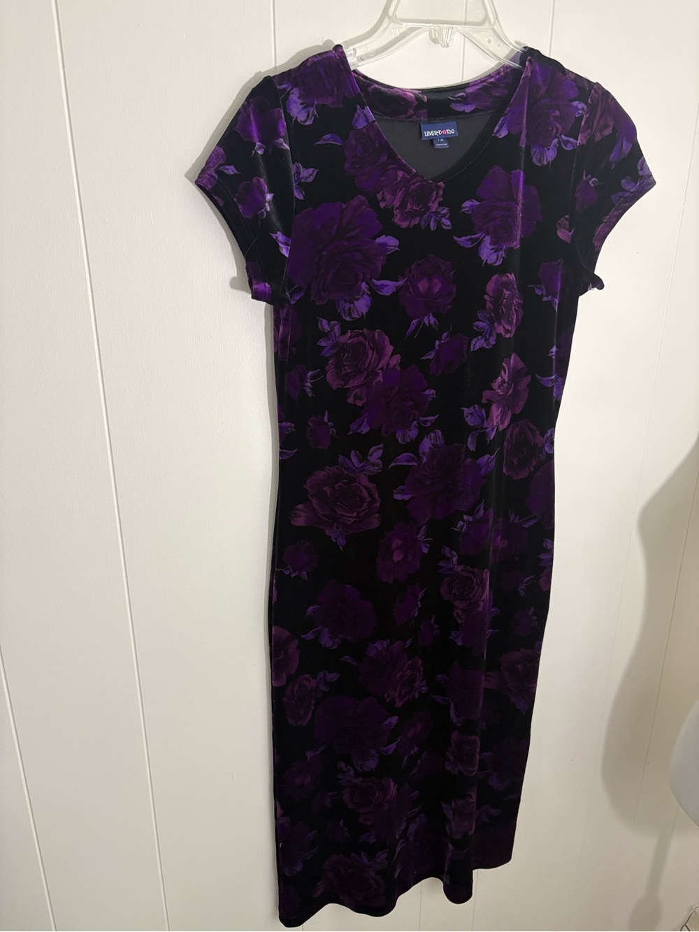 Limited Too Black and Purple Velvet Floral Midi Dress 7 juniors